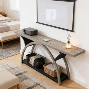 English Elm Hall Console Table Industrial Rustic Two Tier Wood Tone Metal Frame Entryway Sofa T3971P453670