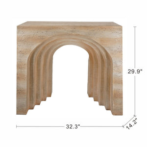 English Elm 32.3x14.2x29.9" Arched Sculptural Console Faux Travertine Stone Entryway Table W2078P442934