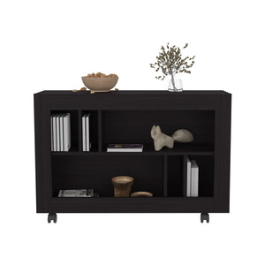 English Elm Norwood Black Table Cart with Open Shelves and Smooth-Roll Casters for Living Room Storage and Mobility B092P306239