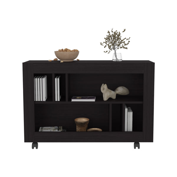 English Elm Norwood Black Table Cart with Open Shelves and Smooth-Roll Casters for Living Room Storage and Mobility B092P306239