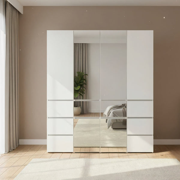 English Elm Elise Modular Wood Closet System with Mirror — White Melamine Walk-In Organizer, Durable Storage and Easy Assembly B040S00124