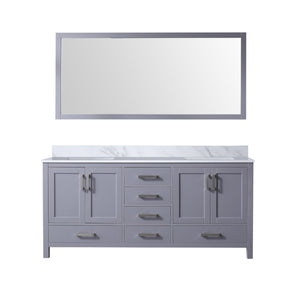 English Elm Dark Grey Double Bath Vanity With Carrara Marble Top, Spacious Storage & Elegant Mirror Included B2731S00705