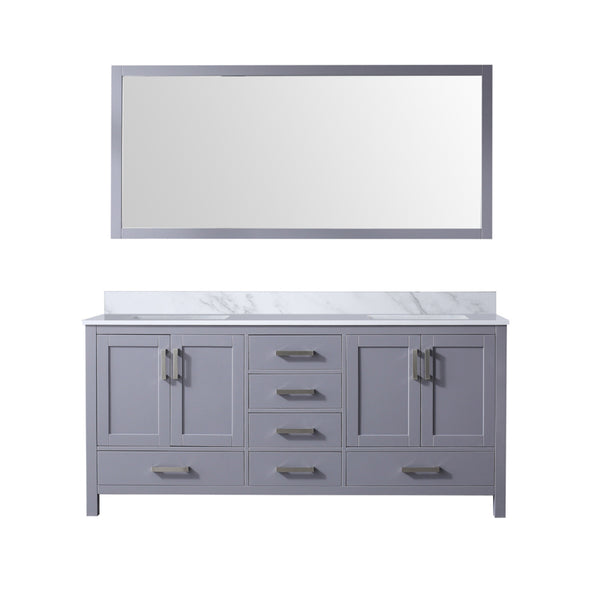 English Elm Dark Grey Double Bath Vanity With Carrara Marble Top, Spacious Storage & Elegant Mirror Included B2731S00705