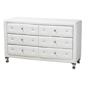 Baxton Studio Baxton Studio Luminescence Faux Leather Upholstered Dresser with Glamorous Crystal Accents & Storage White BBT2030-Dresser-White