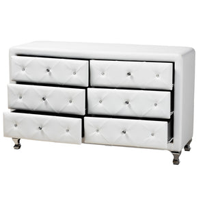 Baxton Studio Baxton Studio Luminescence Faux Leather Upholstered Dresser with Glamorous Crystal Accents & Storage White BBT2030-Dresser-White