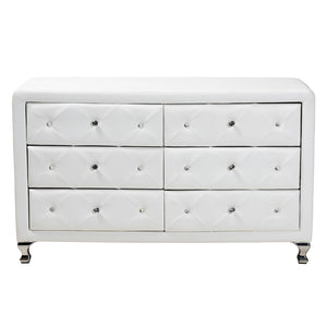 Baxton Studio Baxton Studio Luminescence Faux Leather Upholstered Dresser with Glamorous Crystal Accents & Storage White BBT2030-Dresser-White