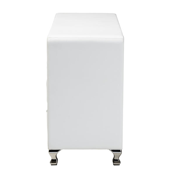 Baxton Studio Baxton Studio Luminescence Faux Leather Upholstered Dresser with Glamorous Crystal Accents & Storage White BBT2030-Dresser-White