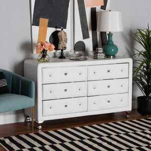 Baxton Studio Baxton Studio Luminescence Faux Leather Upholstered Dresser with Glamorous Crystal Accents & Storage White BBT2030-Dresser-White