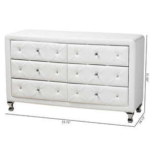 Baxton Studio Baxton Studio Luminescence Faux Leather Upholstered Dresser with Glamorous Crystal Accents & Storage White BBT2030-Dresser-White