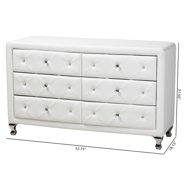 Baxton Studio Baxton Studio Luminescence Faux Leather Upholstered Dresser with Glamorous Crystal Accents & Storage White BBT2030-Dresser-White