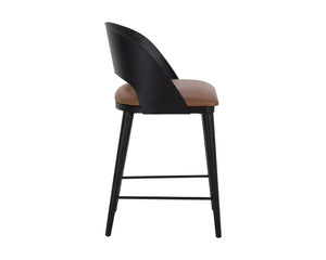 Sunpan Dezirae Barstool - Stylish Curved Back Design with Genuine Leather Seat and Unique Craftsmanship Black / Cognac Leather