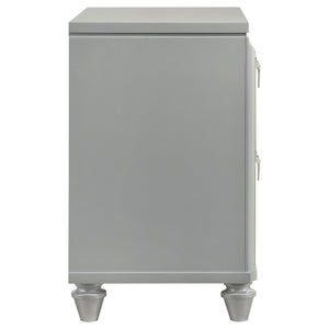 English Elm Delacroix Light Silver Nightstand with 2 Drawers, Felt-Lined Top, V-Shaped Crystal Pulls & Silver Trim B062P299982