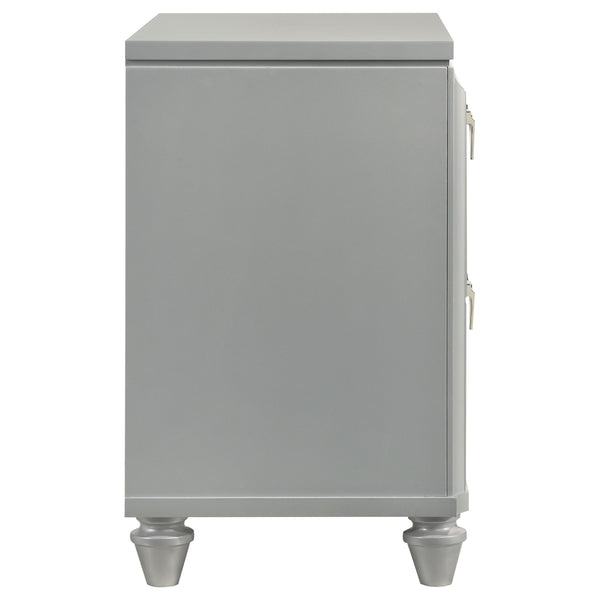 English Elm Delacroix Light Silver Nightstand with 2 Drawers, Felt-Lined Top, V-Shaped Crystal Pulls & Silver Trim B062P299982
