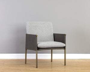 Sunpan Bellevue Lounge Chair - Elegant Upholstered Design with Antique Brass Frame and Unique Textures Belfast Heather Grey / Bravo Ash