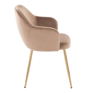 English Elm Dining Chair Set of 2 Plush Velvet Seat Gold Tapered Legs Glam Contemporary Style Brown B202P471284