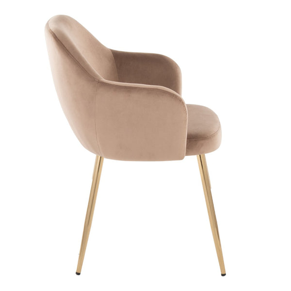 English Elm Dining Chair Set of 2 Plush Velvet Seat Gold Tapered Legs Glam Contemporary Style Brown B202P471284