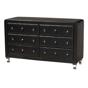 Baxton Studio Baxton Studio Luminescence Faux Leather Upholstered Dresser with Glamorous Crystal Accents & Storage Black BBT2030-Dresser-Black