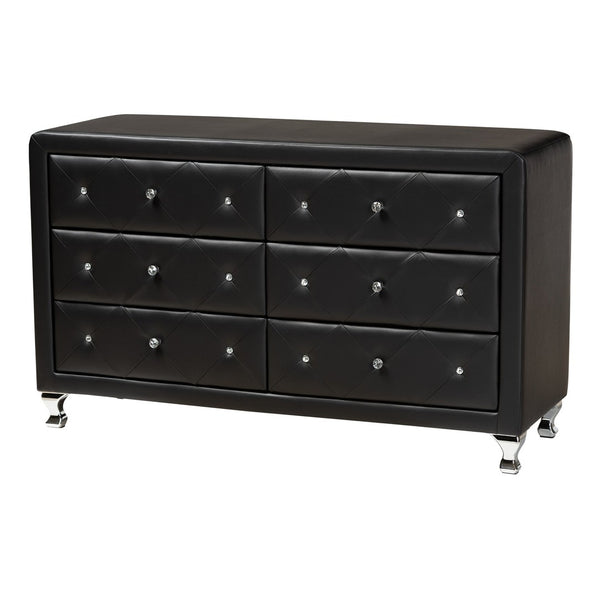 Baxton Studio Baxton Studio Luminescence Faux Leather Upholstered Dresser with Glamorous Crystal Accents & Storage Black BBT2030-Dresser-Black