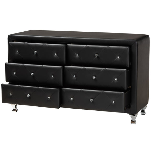 Baxton Studio Baxton Studio Luminescence Faux Leather Upholstered Dresser with Glamorous Crystal Accents & Storage Black BBT2030-Dresser-Black
