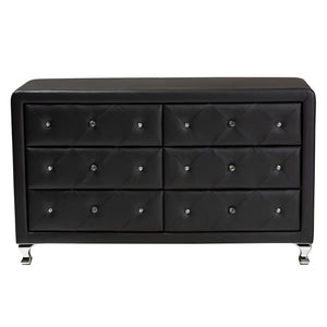 Baxton Studio Baxton Studio Luminescence Faux Leather Upholstered Dresser with Glamorous Crystal Accents & Storage Black BBT2030-Dresser-Black