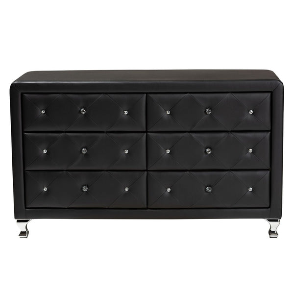 Baxton Studio Baxton Studio Luminescence Faux Leather Upholstered Dresser with Glamorous Crystal Accents & Storage Black BBT2030-Dresser-Black
