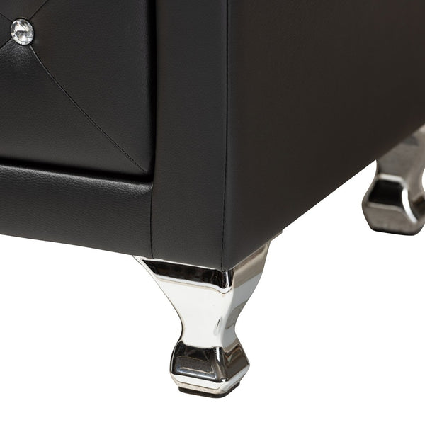 Baxton Studio Baxton Studio Luminescence Faux Leather Upholstered Dresser with Glamorous Crystal Accents & Storage Black BBT2030-Dresser-Black