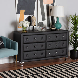 Baxton Studio Baxton Studio Luminescence Faux Leather Upholstered Dresser with Glamorous Crystal Accents & Storage Black BBT2030-Dresser-Black