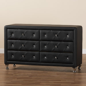 Baxton Studio Baxton Studio Luminescence Faux Leather Upholstered Dresser with Glamorous Crystal Accents & Storage Black BBT2030-Dresser-Black