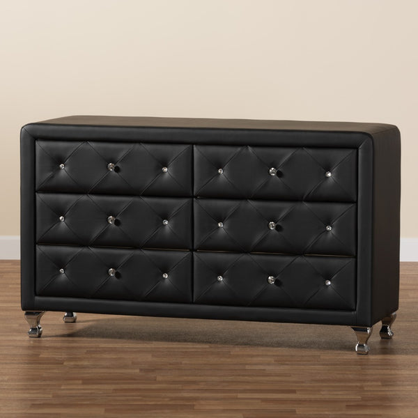 Baxton Studio Baxton Studio Luminescence Faux Leather Upholstered Dresser with Glamorous Crystal Accents & Storage Black BBT2030-Dresser-Black