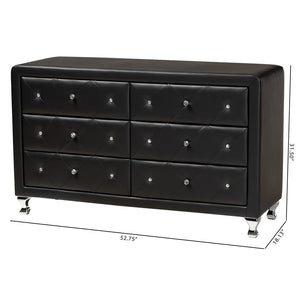Baxton Studio Baxton Studio Luminescence Faux Leather Upholstered Dresser with Glamorous Crystal Accents & Storage Black BBT2030-Dresser-Black