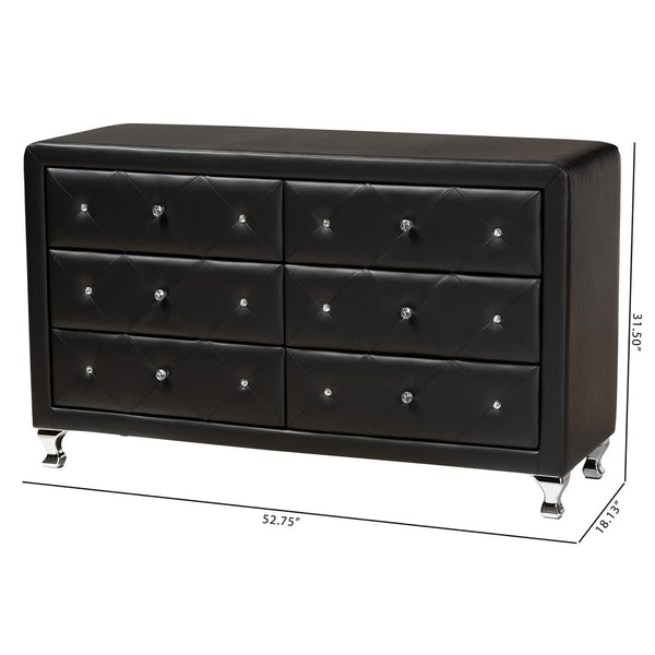 Baxton Studio Baxton Studio Luminescence Faux Leather Upholstered Dresser with Glamorous Crystal Accents & Storage Black BBT2030-Dresser-Black