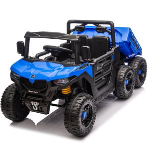 English Elm 24v 400w Six Wheel Kids Electric Dump Truck 4wd Remote Control Ride on Toy Blue W1578P353179