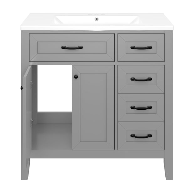 English Elm 36" Stylish Gray Bathroom Vanity With Sink Combo - Durable, Space-Saving Storage Solution For Your Home N725P246491E