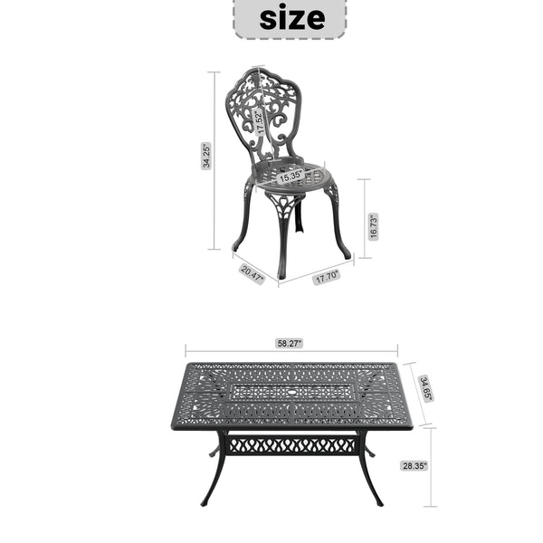 English Elm 5-Piece All-Weather Cast Aluminum Dining Set With Umbrella Hole - Perfect For Outdoor Gatherings! W1710S00233