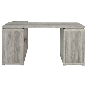 English Elm Tona Grey Driftwood L-Shape Desk with 3 Smooth-Glide Drawers, 5 Shelves & Coastal Rustic Charm B062P333440