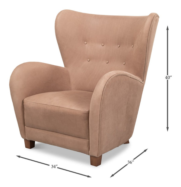 Sarreid Lombard Wing Chair - Luxurious Greece Grey Leather Design For Elegant Living Spaces And Comfort Grey  54237