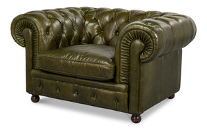 Sarreid Savile Leather Chair - Luxurious British Green Leather With Durable Rubber Wood Legs For Elegance Green  54238