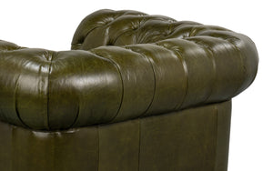Sarreid Savile Leather Chair - Luxurious British Green Leather With Durable Rubber Wood Legs For Elegance Green  54238