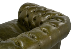 Sarreid Savile Leather Chair - Luxurious British Green Leather With Durable Rubber Wood Legs For Elegance Green  54238