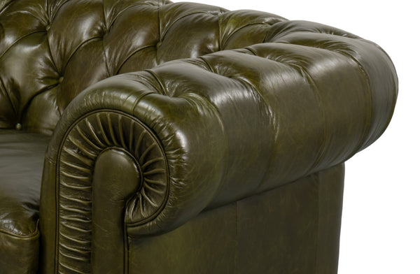 Sarreid Savile Leather Chair - Luxurious British Green Leather With Durable Rubber Wood Legs For Elegance Green  54238