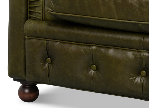 Sarreid Savile Leather Chair - Luxurious British Green Leather With Durable Rubber Wood Legs For Elegance Green  54238