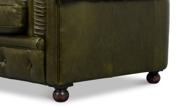 Sarreid Savile Leather Chair - Luxurious British Green Leather With Durable Rubber Wood Legs For Elegance Green  54238