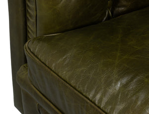 Sarreid Savile Leather Chair - Luxurious British Green Leather With Durable Rubber Wood Legs For Elegance Green  54238