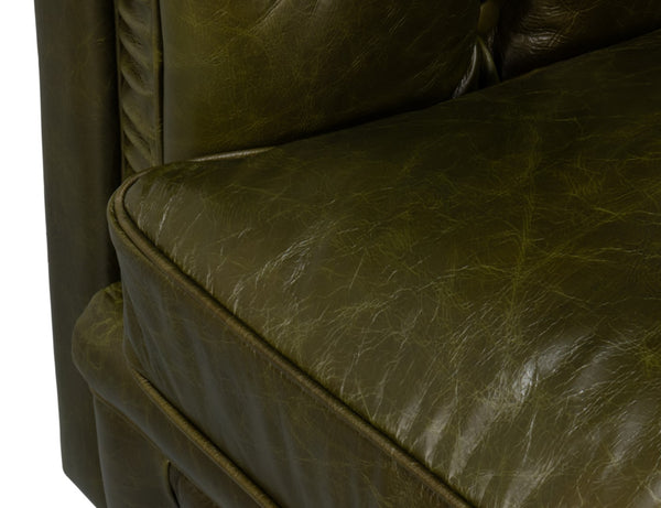 Sarreid Savile Leather Chair - Luxurious British Green Leather With Durable Rubber Wood Legs For Elegance Green  54238
