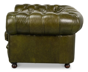 Sarreid Savile Leather Chair - Luxurious British Green Leather With Durable Rubber Wood Legs For Elegance Green  54238