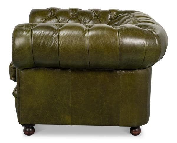 Sarreid Savile Leather Chair - Luxurious British Green Leather With Durable Rubber Wood Legs For Elegance Green  54238