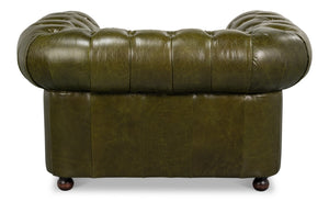 Sarreid Savile Leather Chair - Luxurious British Green Leather With Durable Rubber Wood Legs For Elegance Green  54238