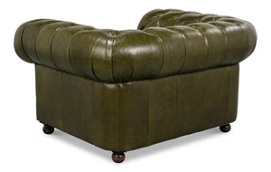 Sarreid Savile Leather Chair - Luxurious British Green Leather With Durable Rubber Wood Legs For Elegance Green  54238
