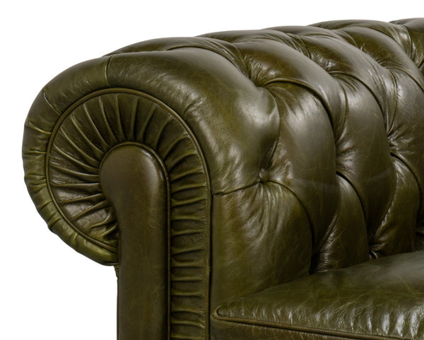 Sarreid Savile Leather Chair - Luxurious British Green Leather With Durable Rubber Wood Legs For Elegance Green  54238