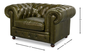 Sarreid Savile Leather Chair - Luxurious British Green Leather With Durable Rubber Wood Legs For Elegance Green  54238